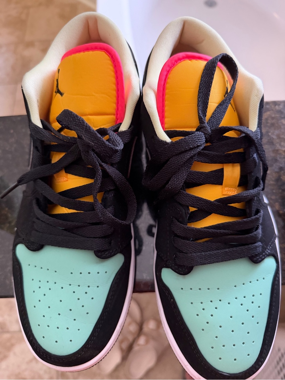 Jordan Men’s Colorblock Low-Top Sneakers in Mint, Yellow & Pink